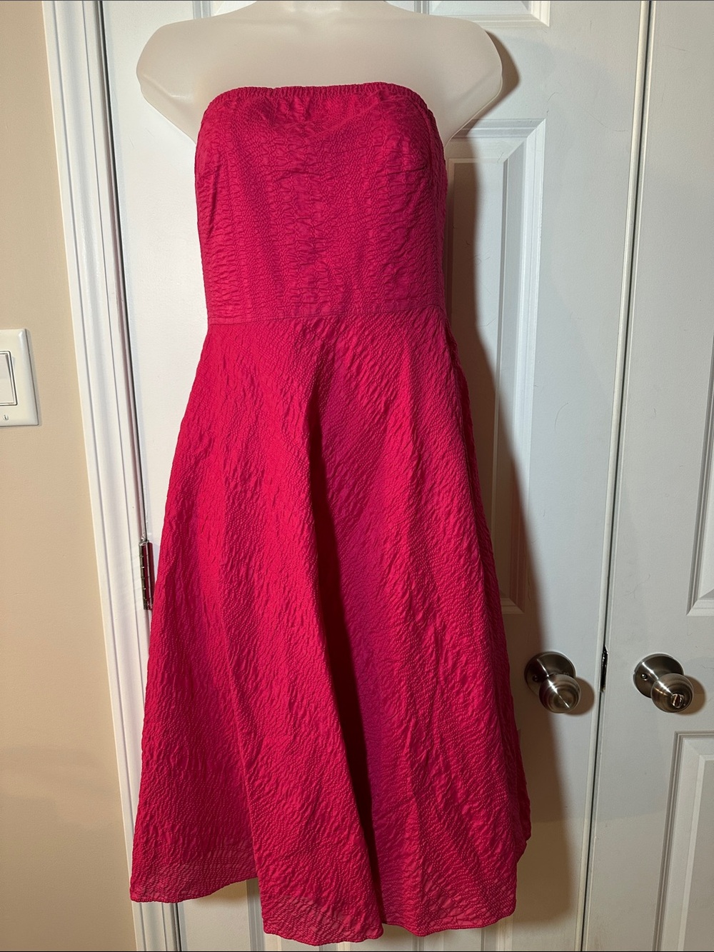 J. Crew Strapless Fuchsia Pink Midi Dress